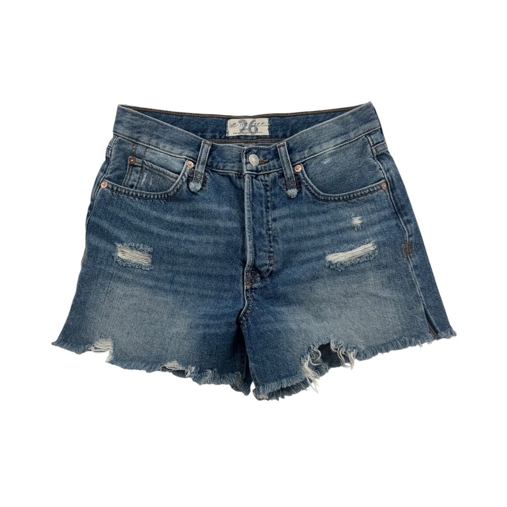 We The Free Free People Makai Distressed Denim Shorts Blue Raw Hem Size 26